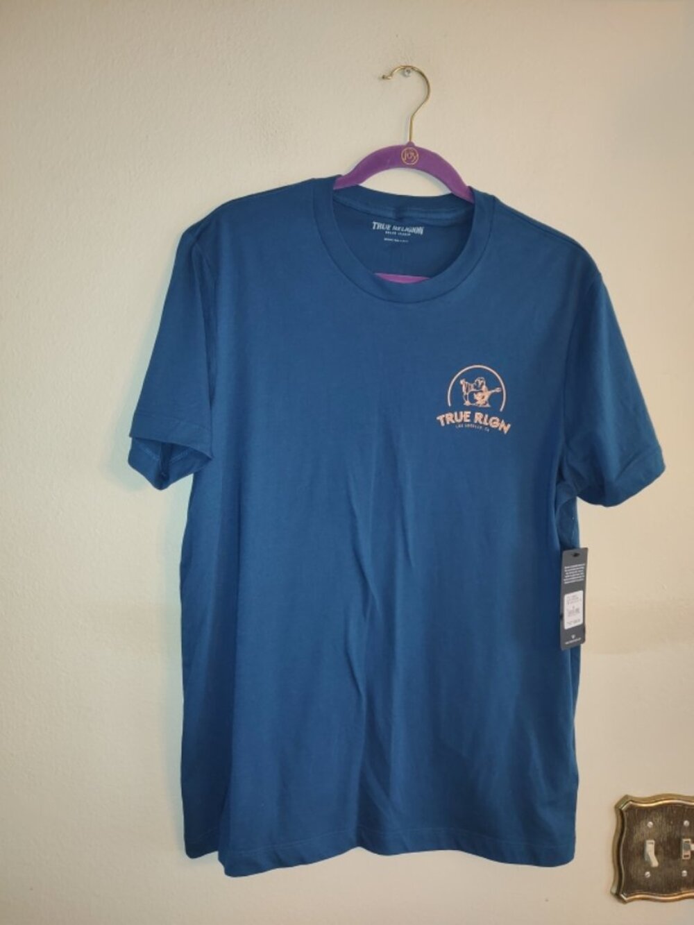 New with tag Men's True Religion TRUE RLGN Buddha Teal Blue T Shirt Size M